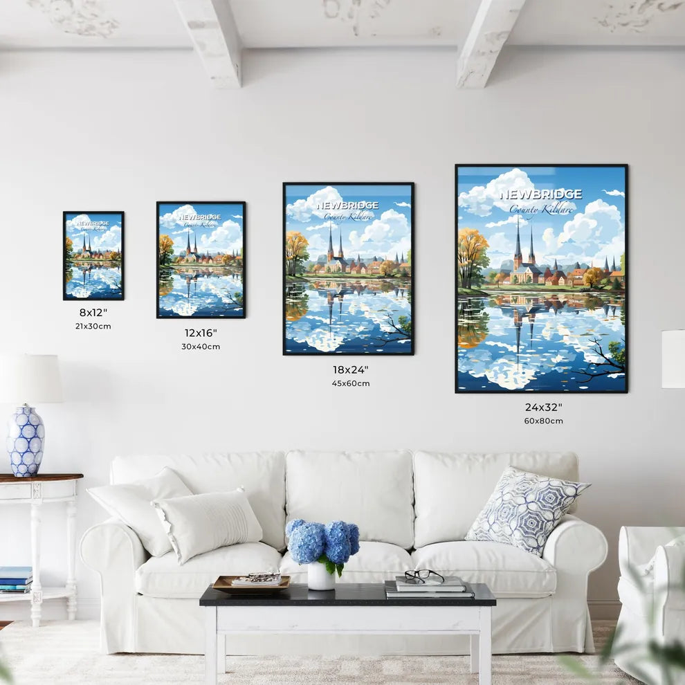 Newbridge, County Kildare, A Poster of a water view of a town with trees and a church Default Title