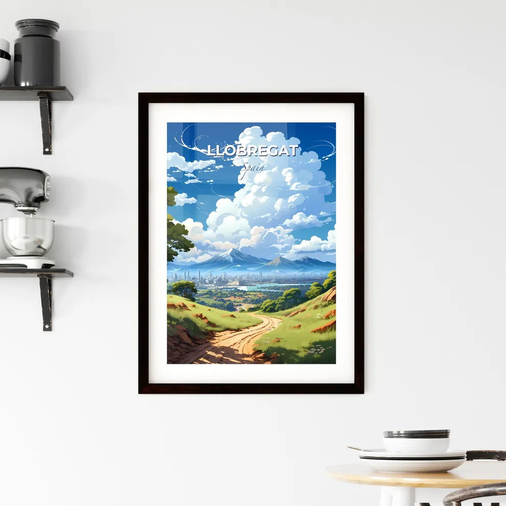 Llobregat, Spain, A Poster of a landscape of a city with mountains and trees Default Title