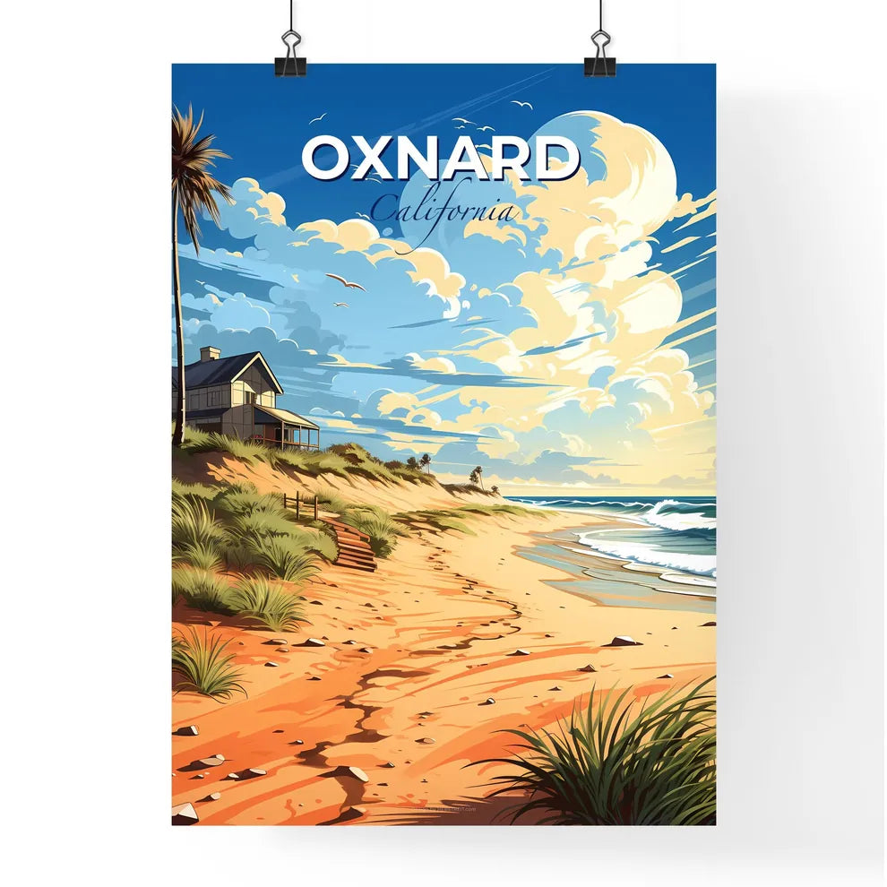 Oxnard, California, A Poster of a beach with a house and palm trees Default Title
