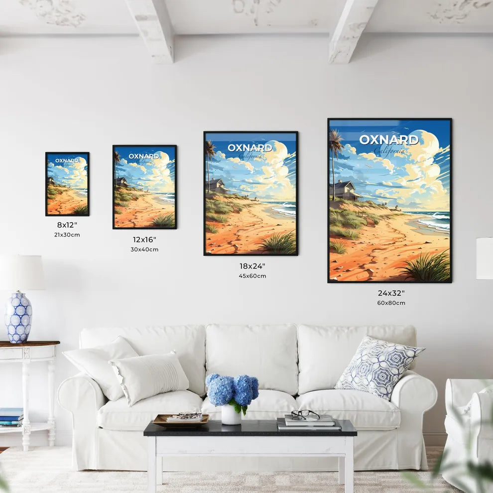 Oxnard, California, A Poster of a beach with a house and palm trees Default Title