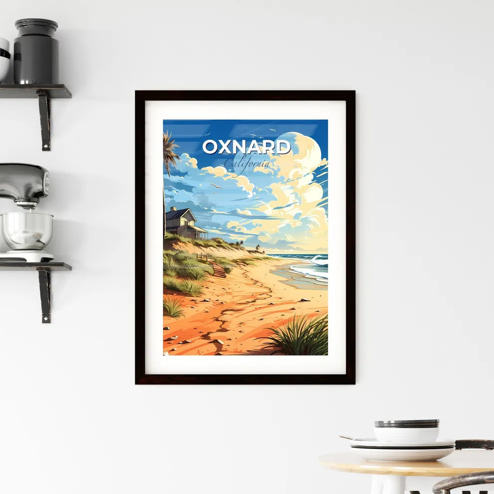 Oxnard, California, A Poster of a beach with a house and palm trees Default Title