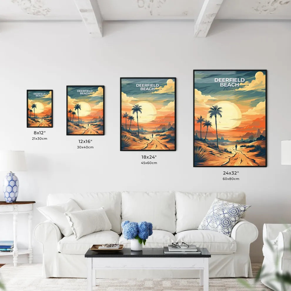 Deerfield Beach, Florida, A Poster of a person walking on a dirt road with palm trees and a sunset Default Title