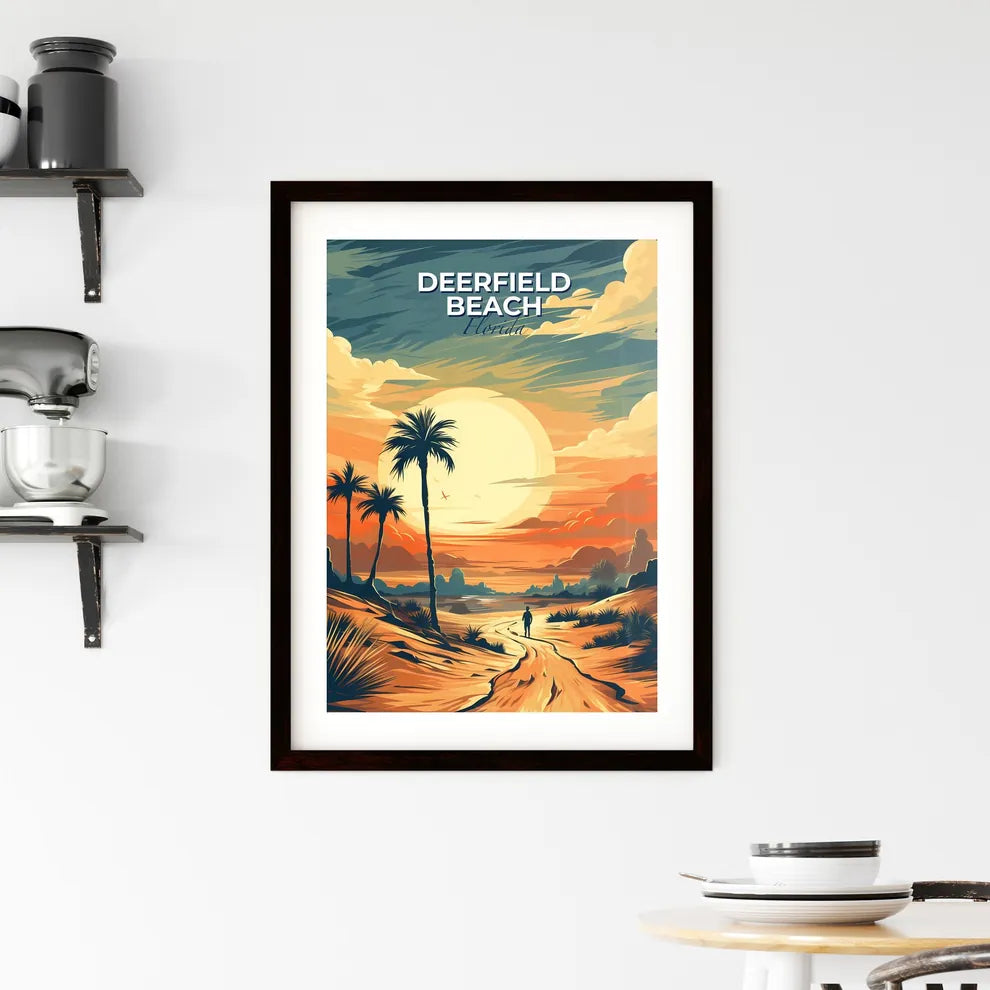 Deerfield Beach, Florida, A Poster of a person walking on a dirt road with palm trees and a sunset Default Title