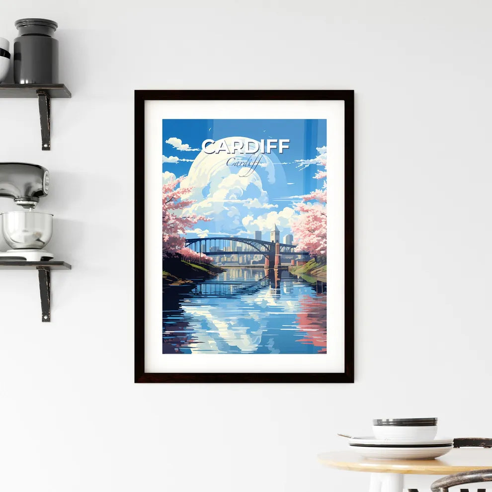 Cardiff, Cardiff, A Poster of a bridge over a river with pink flowers Default Title