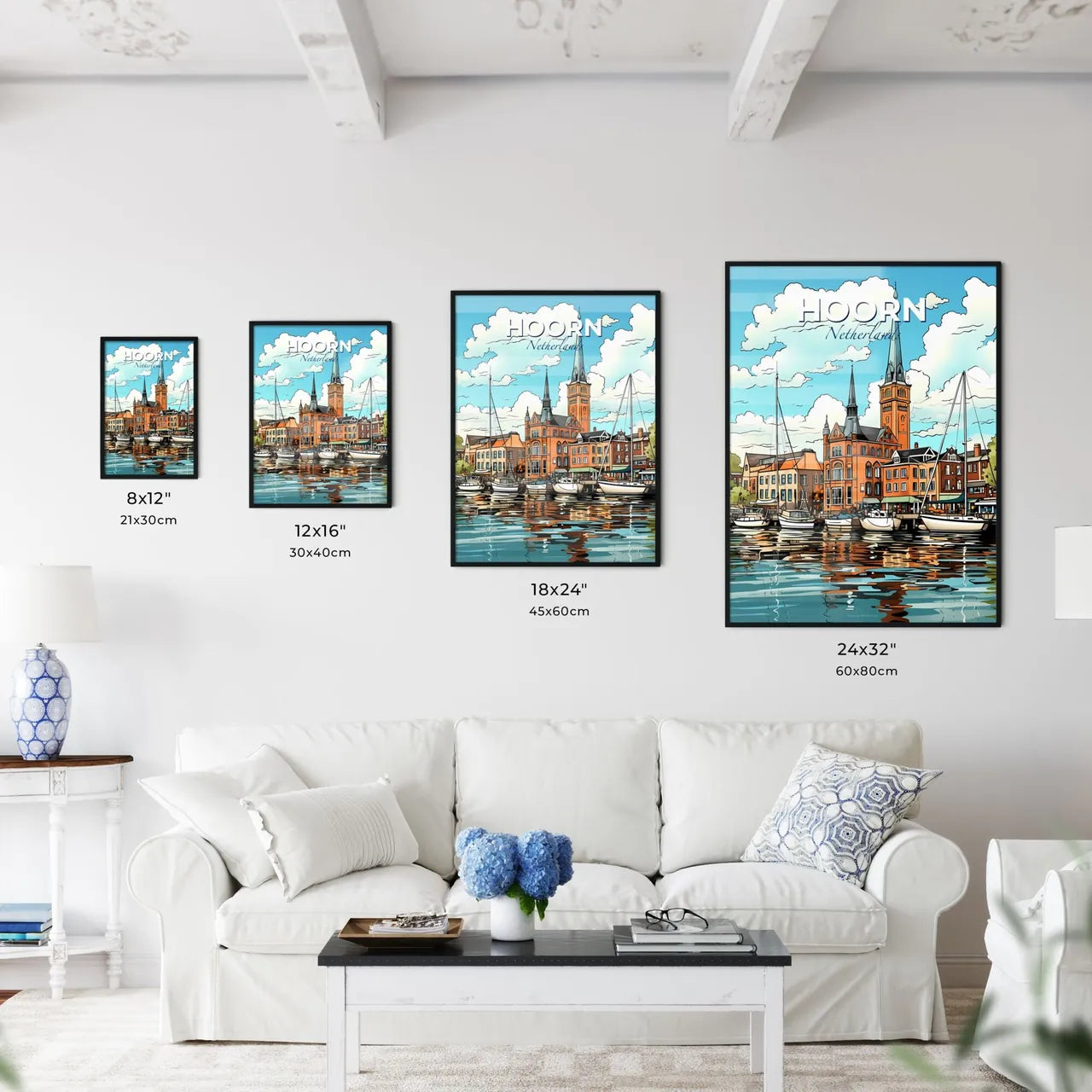 Hoorn, Netherlands, A Poster of a water with boats and buildings Default Title