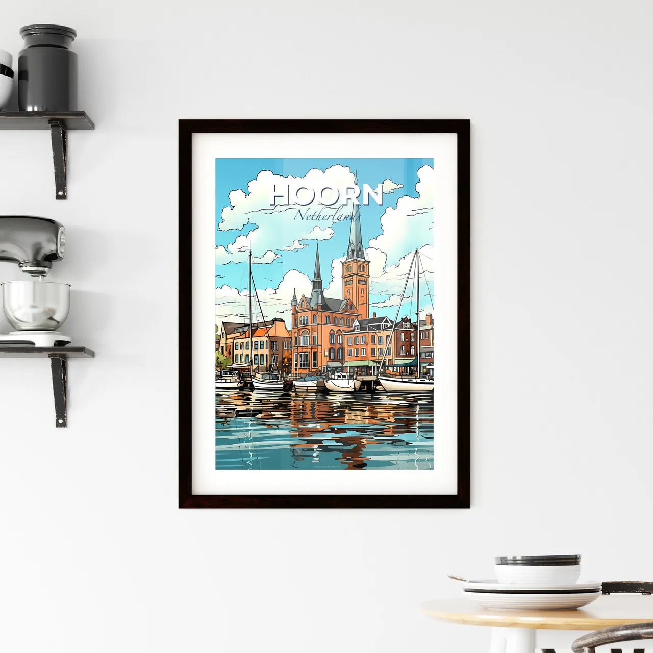 Hoorn, Netherlands, A Poster of a water with boats and buildings Default Title