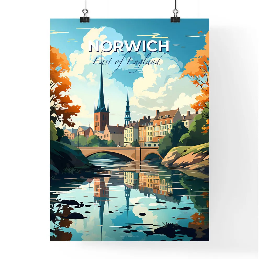 Norwich, East of England, A Poster of a bridge over a river with trees and buildings Default Title
