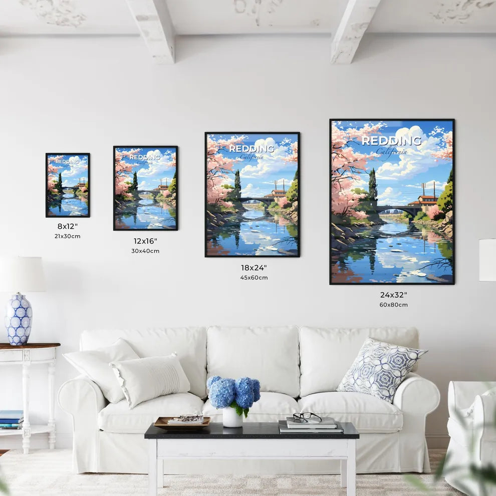 Redding, California, A Poster of a river with a bridge and trees Default Title