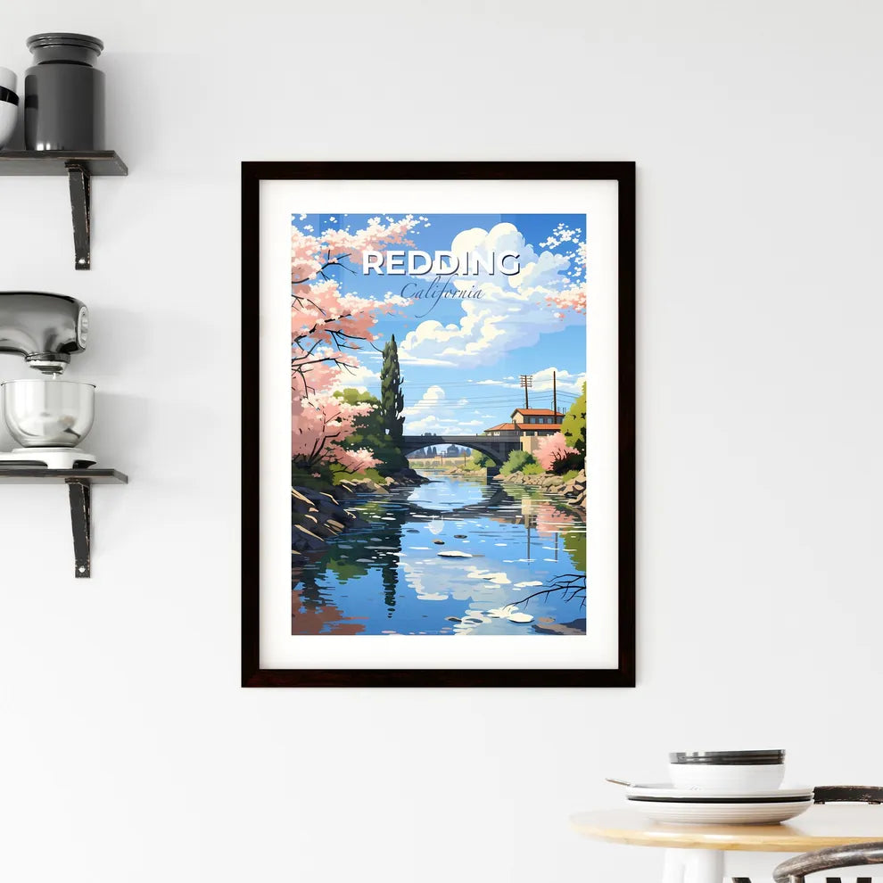 Redding, California, A Poster of a river with a bridge and trees Default Title