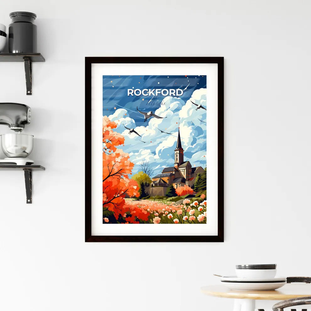 Rockford, Illinois, A Poster of birds flying over a church Default Title