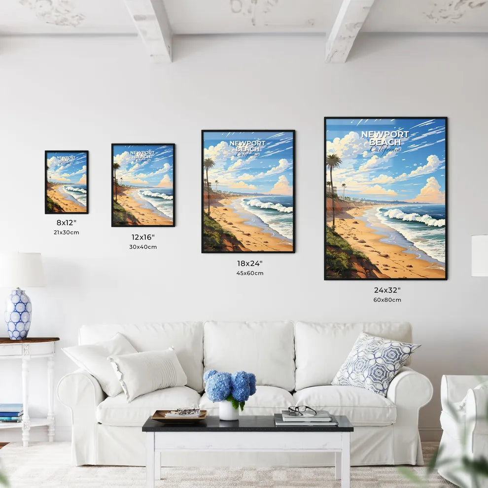Newport Beach, California, A Poster of a beach with palm trees and waves Default Title