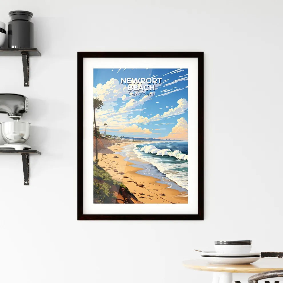 Newport Beach, California, A Poster of a beach with palm trees and waves Default Title