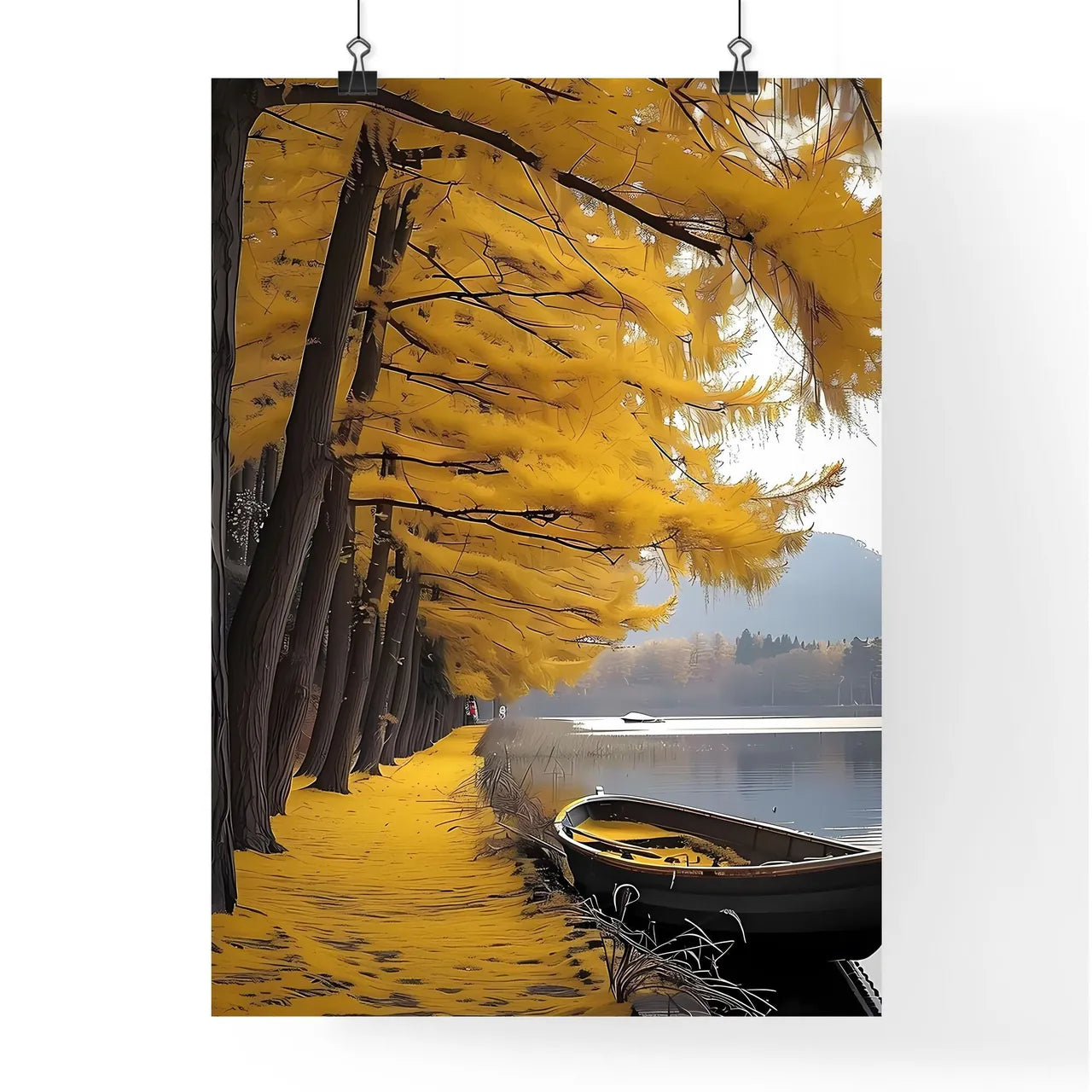 Vivid Autumn Lakeside Painting Poster