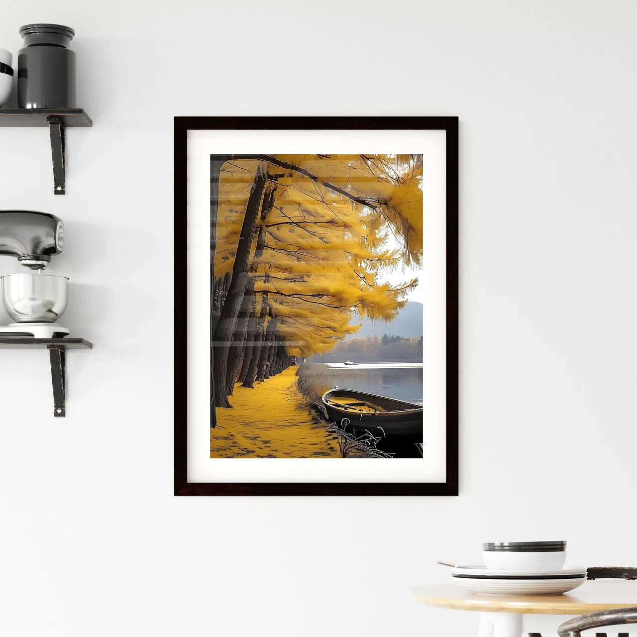 Vivid Autumn Lakeside Painting Framed Print