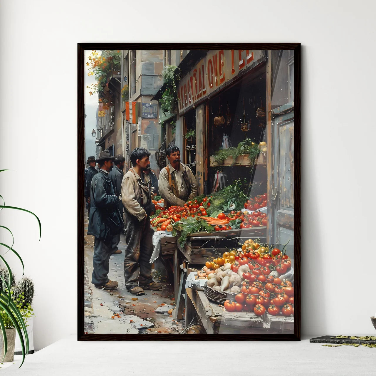 19th Century French Paris Market Street Scen - Framed Art Print