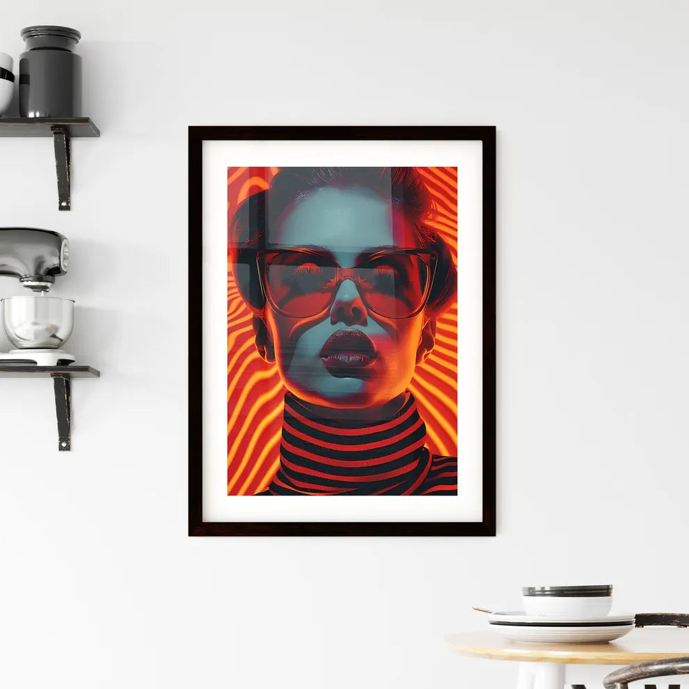 80s Op-Art Style Woman Portrait with Glasses Framed Print