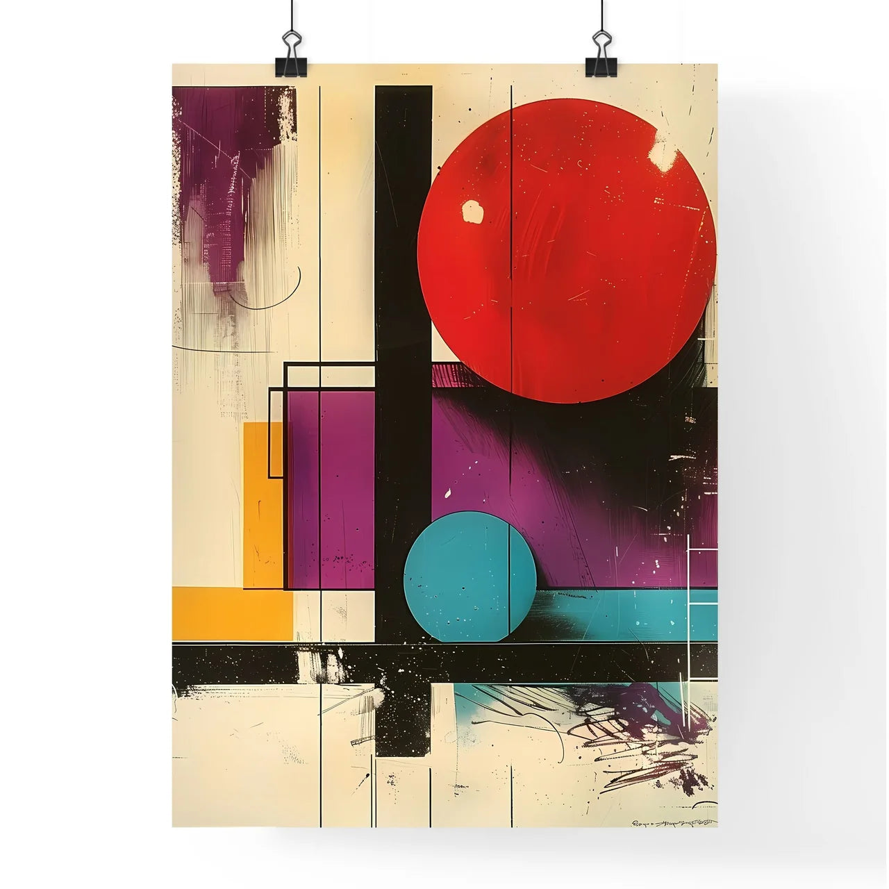 Bauhaus 1919 Style Colorful Modern Art Painting with Geometric Shapes and Vibrant Colors Poster