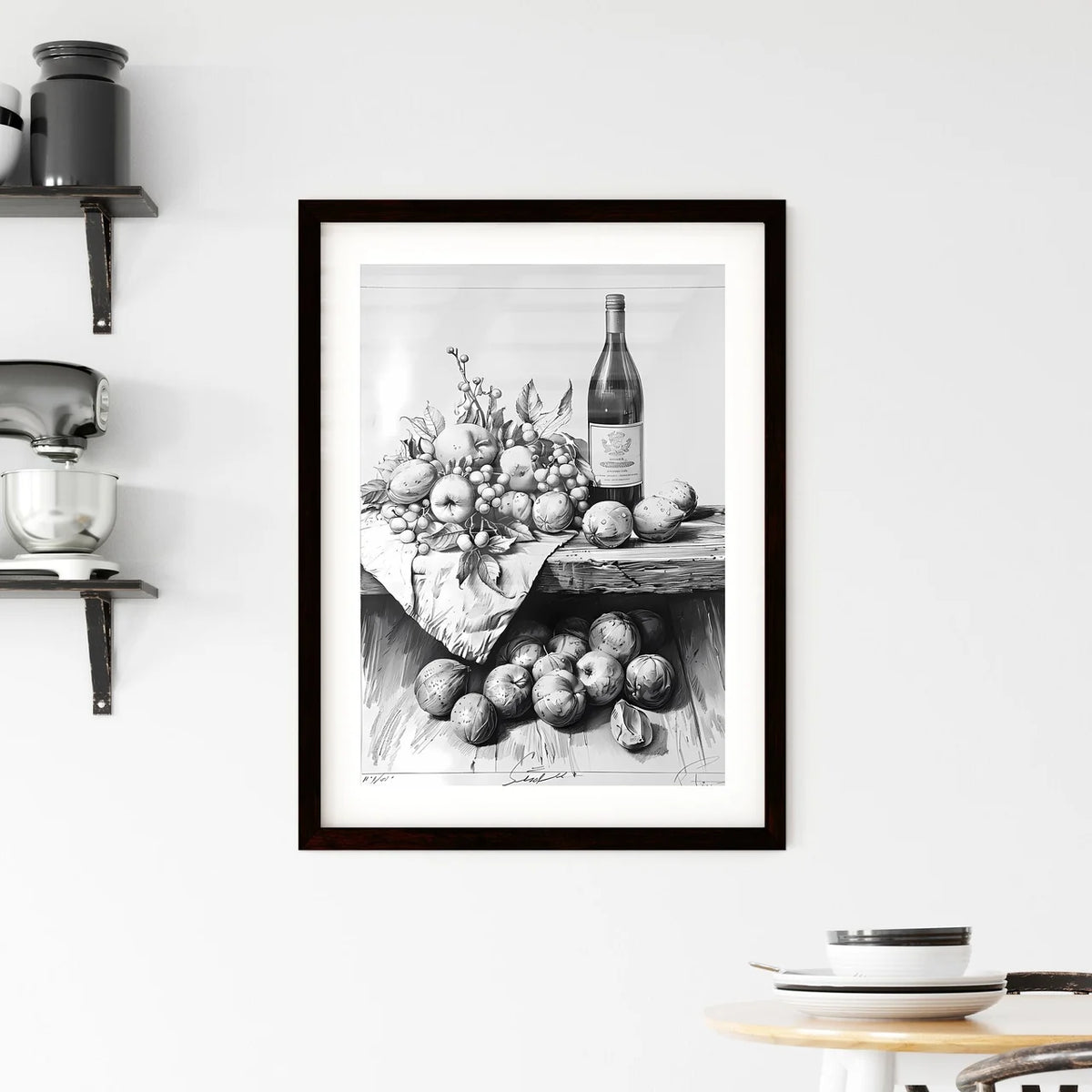 Black and White Still Life Line Drawing of W - Framed Art Print – HEBSTREIT