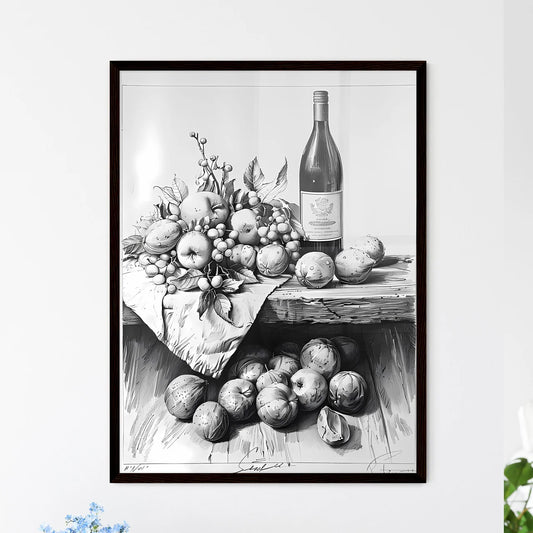 Black and White Still Life Line Drawing of W - Framed Art Print