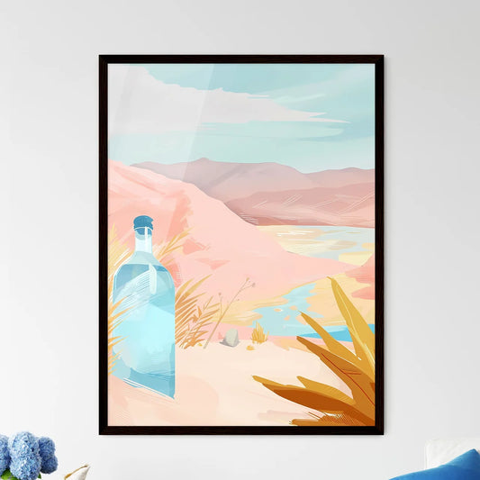 Abstract Blue Painting with Japanese Sake - Framed Art Print