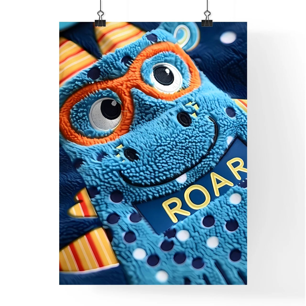 Blue Dinosaur in Glasses with ROAR Letters Poster