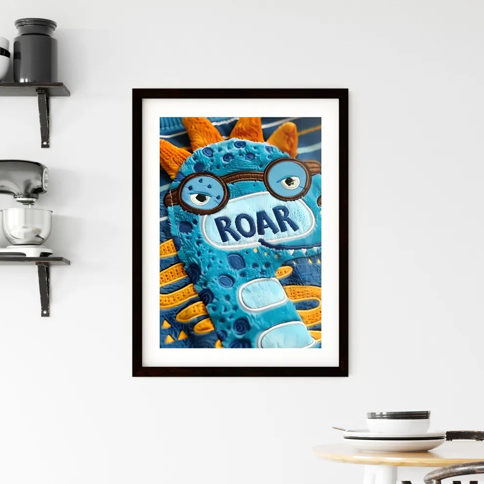 Blue Dino in Spectacles: Vibr Framed Print