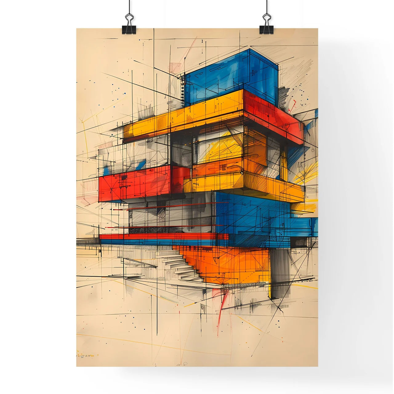 Painting Suprematism Building Sketch Poster