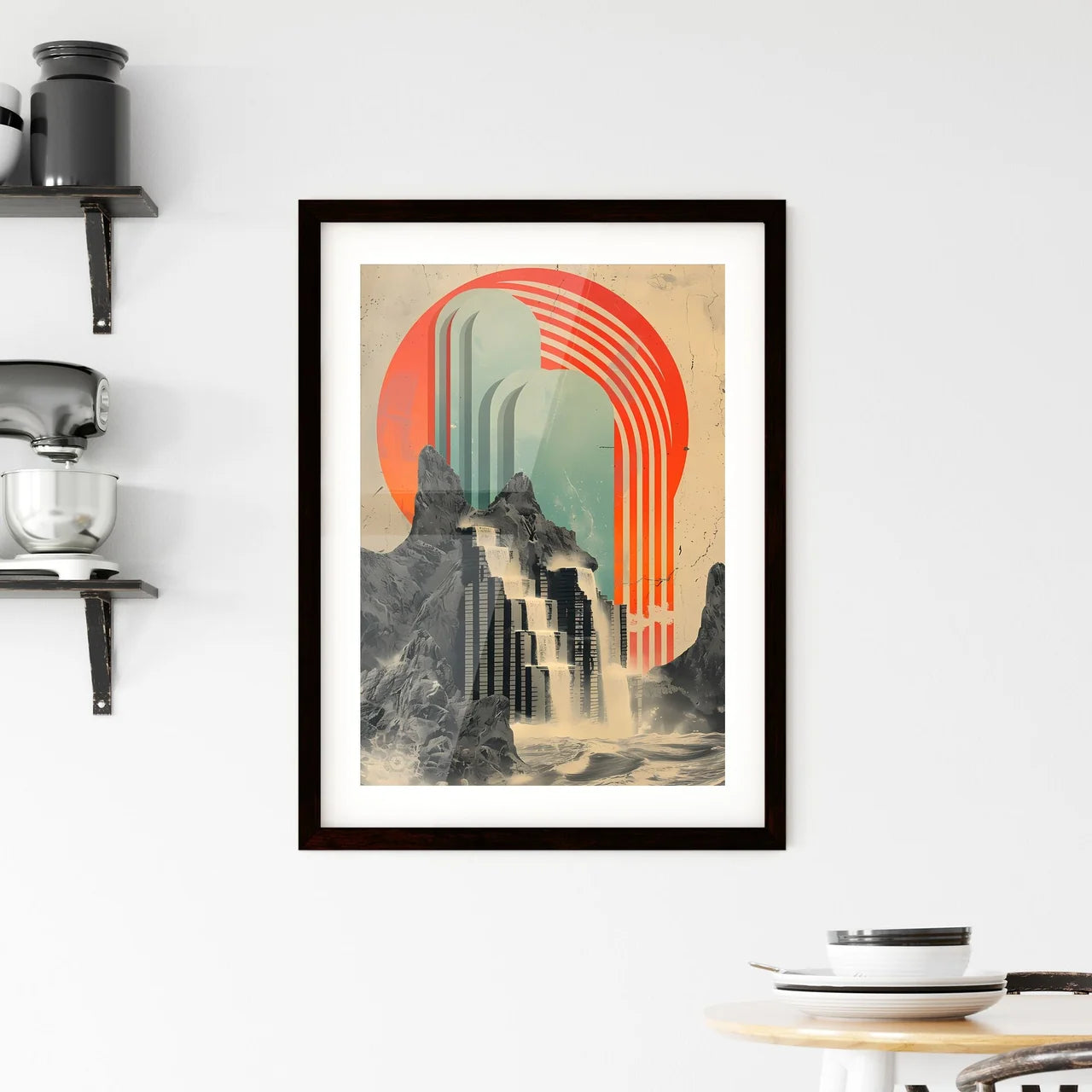 Vintage Art Deco Waterfall Painting: Fluid Metallic Rectangles Mesopotamia Warmcore Stimwave Custom Print