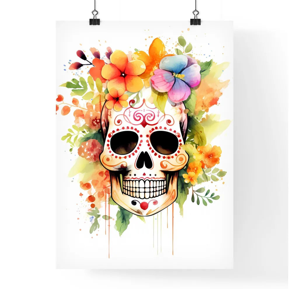 Colorful Watercolor Sugar Skull Art Poster