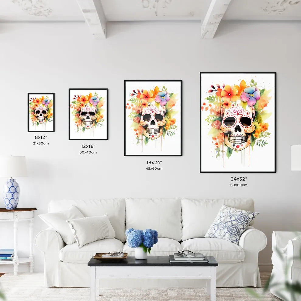 Colorful Watercolor Sugar Skull Art - Kitchen Hangings