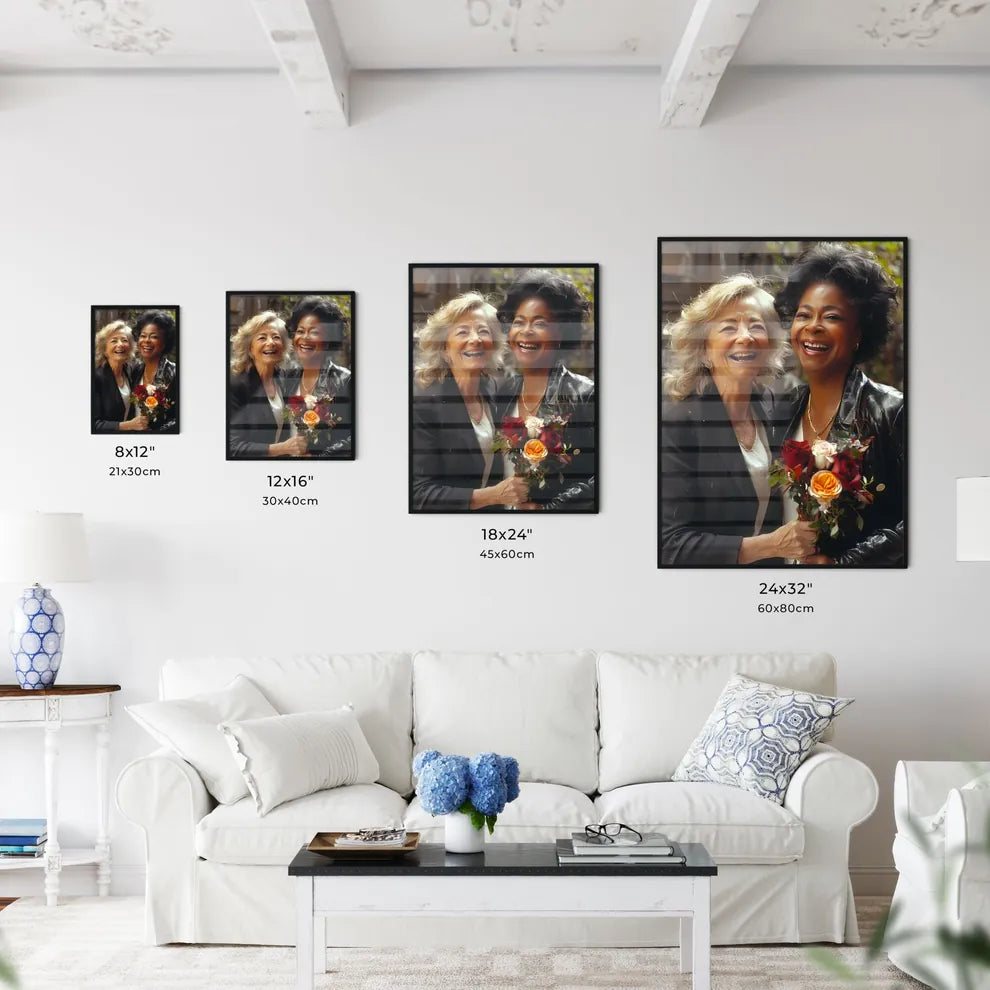 Joyous Mother-Daughter Moment: Vibrant Art Depicting Laughter and Floral Elegance Default Title
