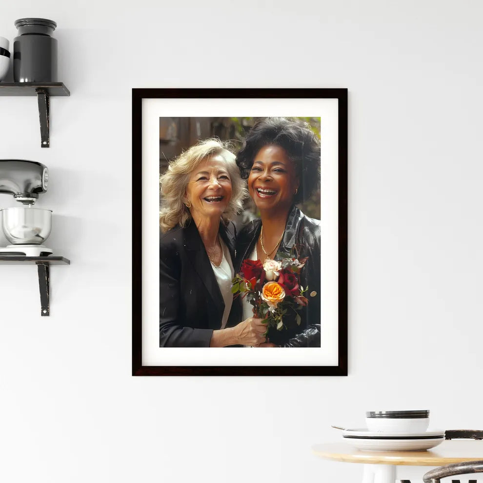 Joyous Mother-Daughter Moment: Vibrant Art Depicting Laughter and Floral Elegance Default Title
