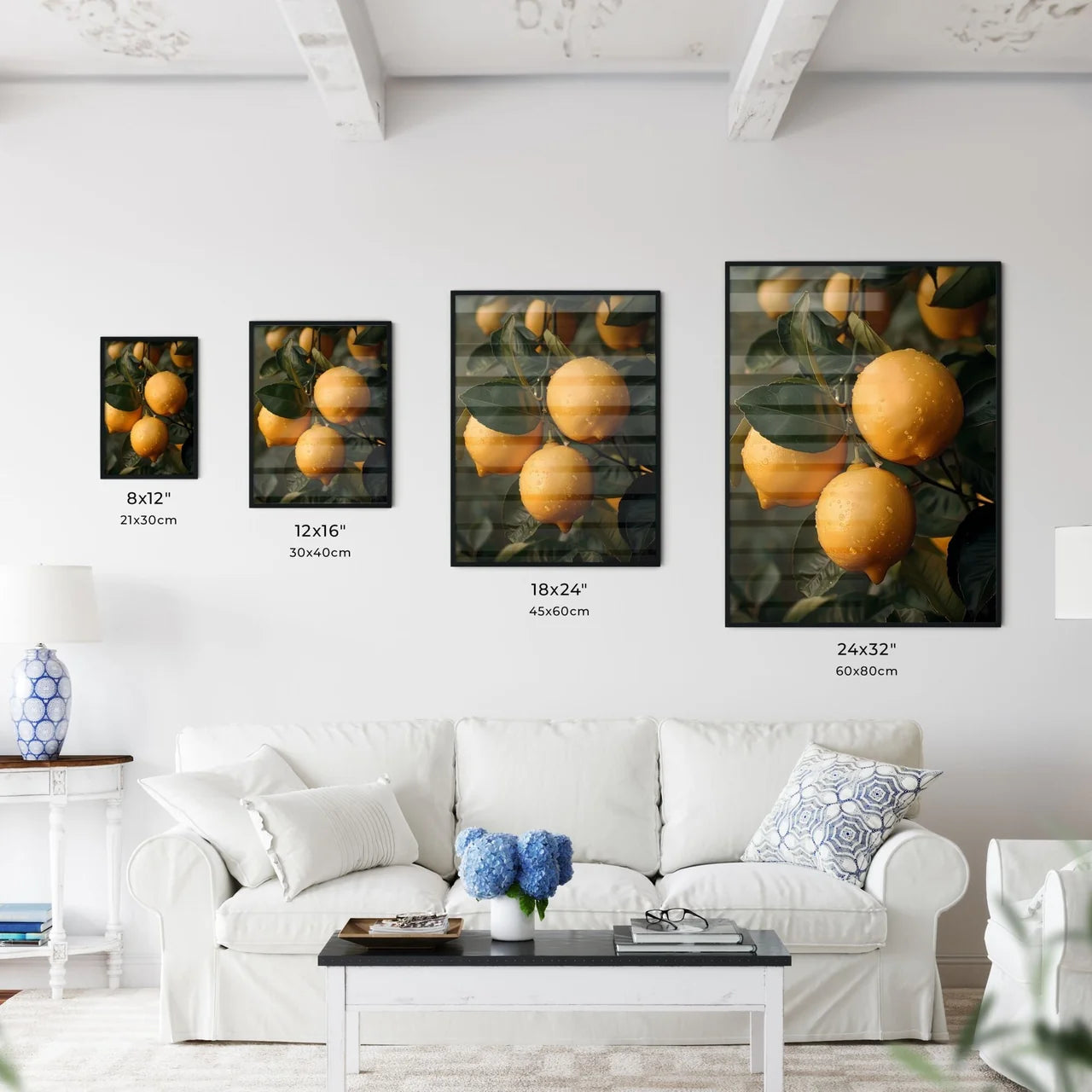 Atmospheric painting featuring lemons on a t - Kitchen Hangings