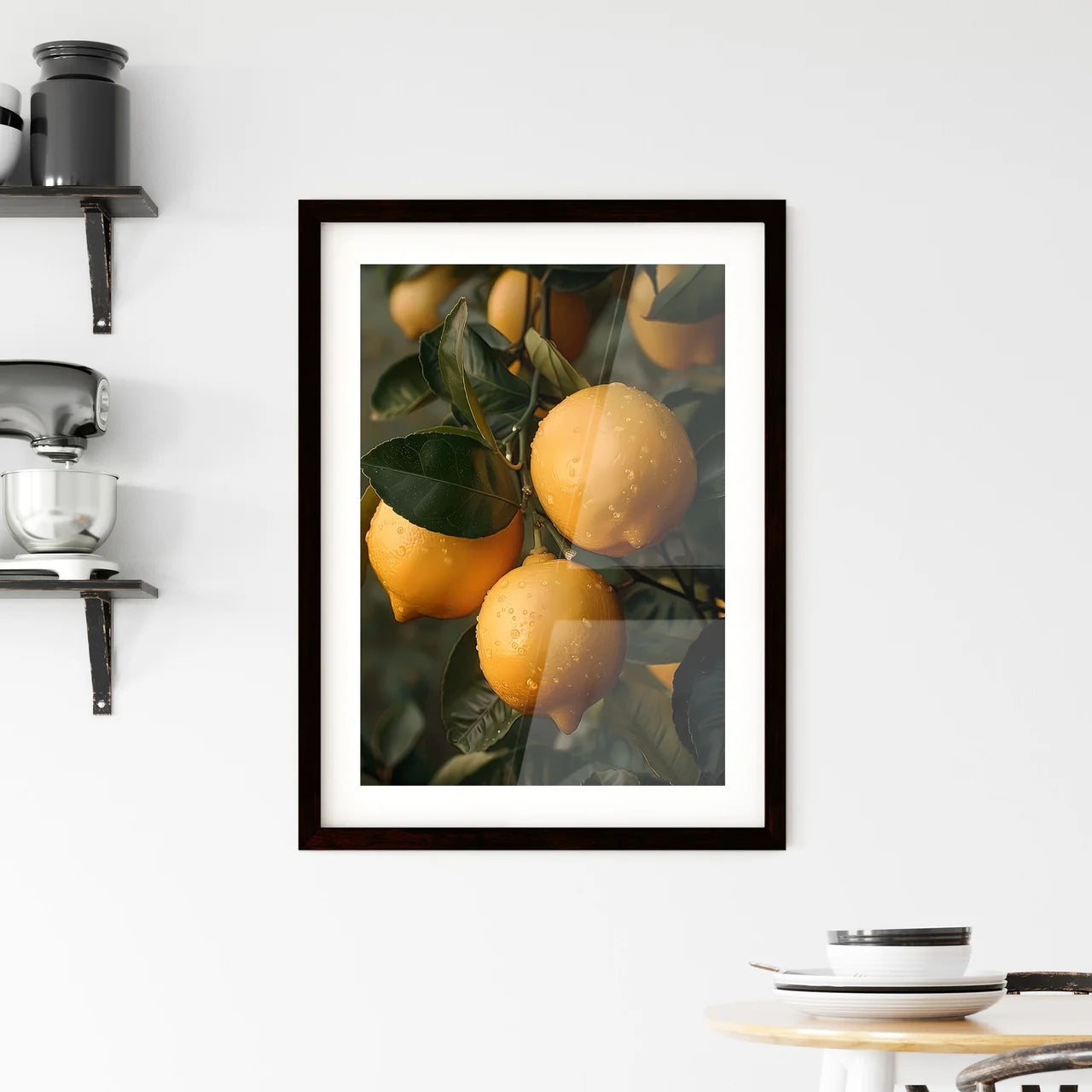Atmospheric painting featuring lemons on a t Framed Print