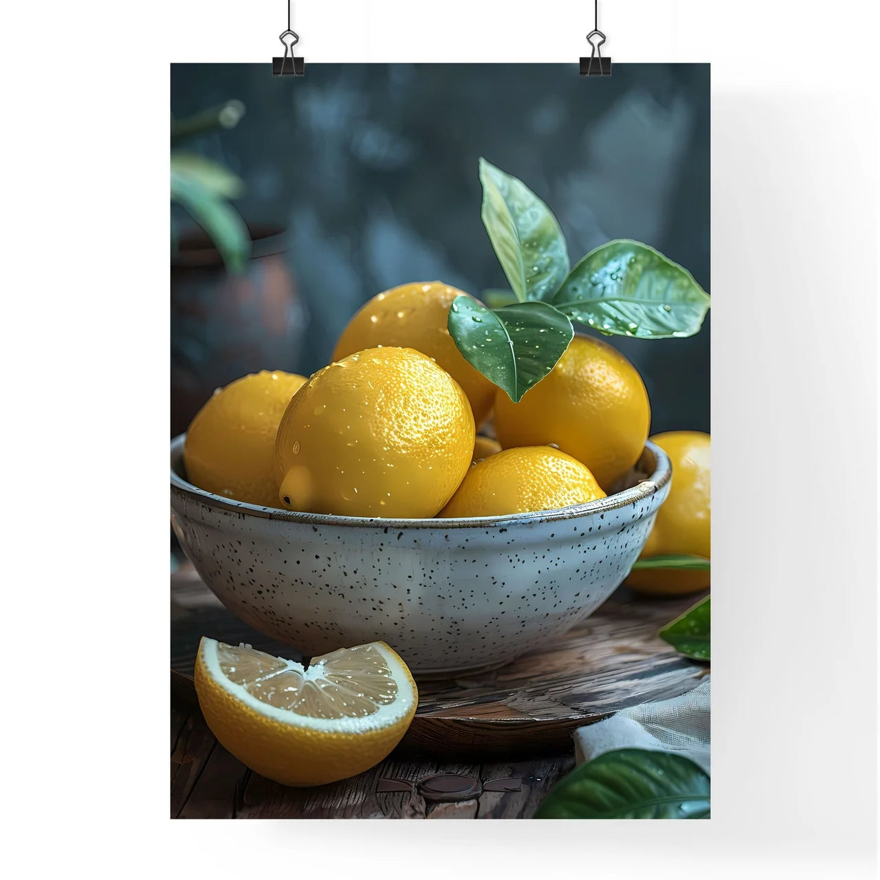 Atmospheric bowl of lemons painting Poster