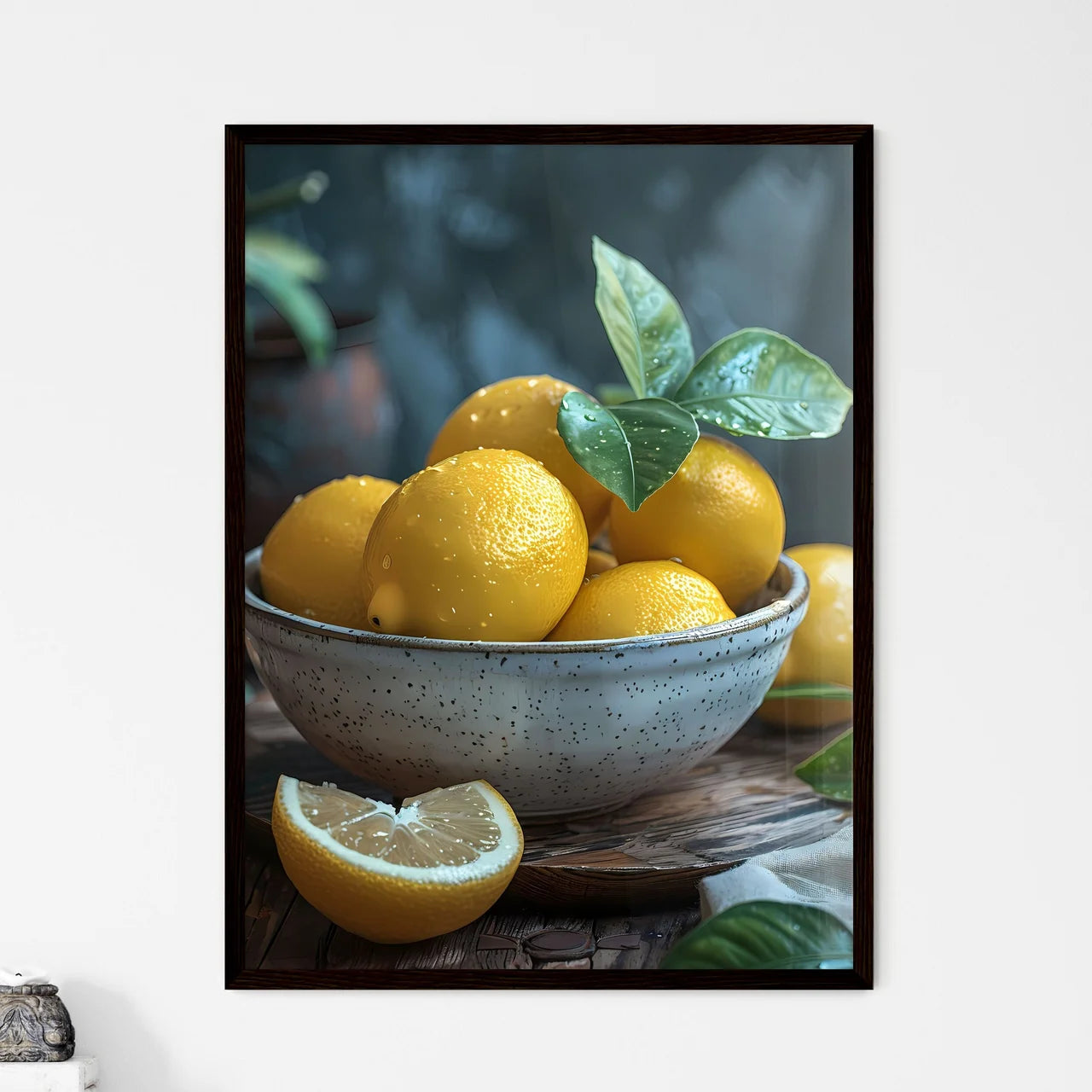 Atmospheric bowl of lemons painting - Framed Art Print