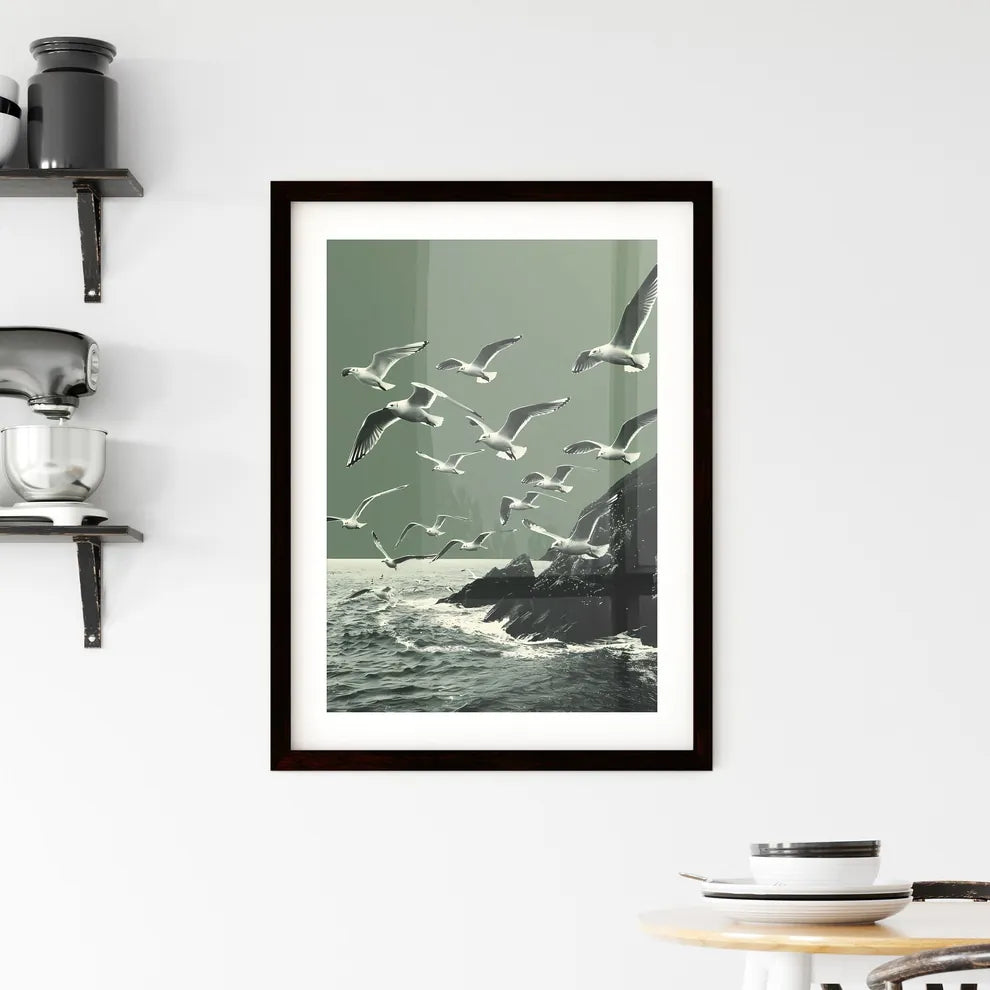 Vibrant Flock of Seagulls Painting  Framed Print