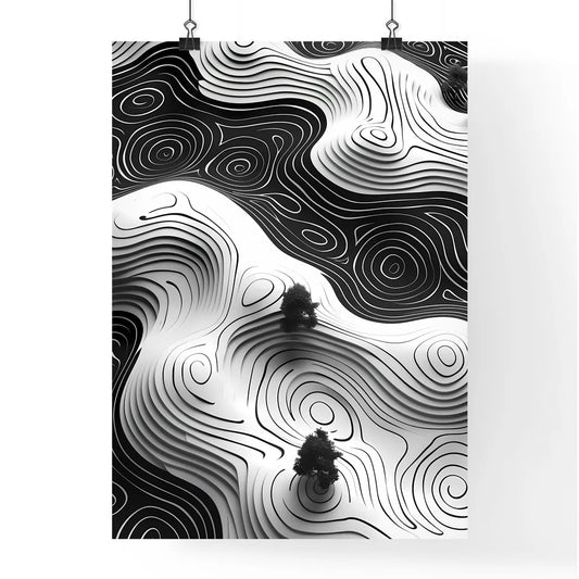 Retro Organic Shapes Black Wh Poster