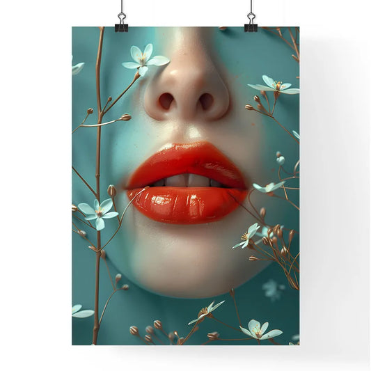Artistic portrayal of luscious lips on blue  Poster