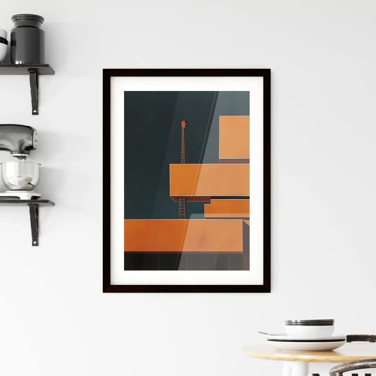 Vibrant Golden Ratio Minimal Artwork: Guitar-Shaped Building in Abstract Painting Custom Print
