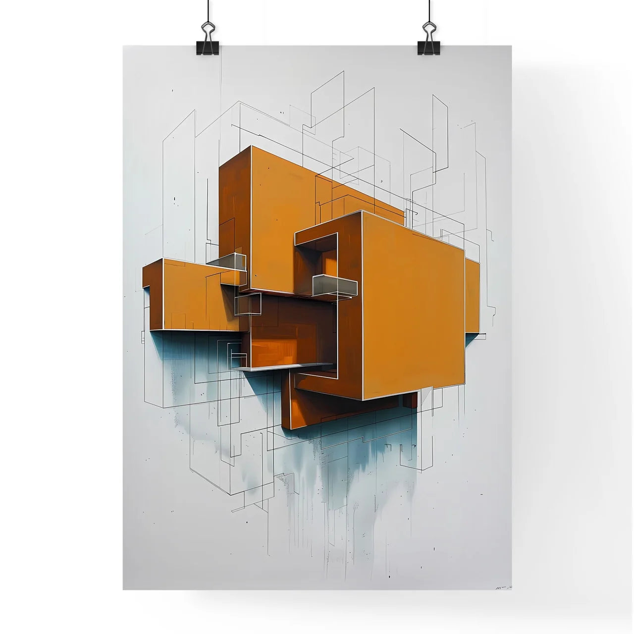 Golden ratio minimal artwork, painting, orange cubes, modern art, abstract Poster