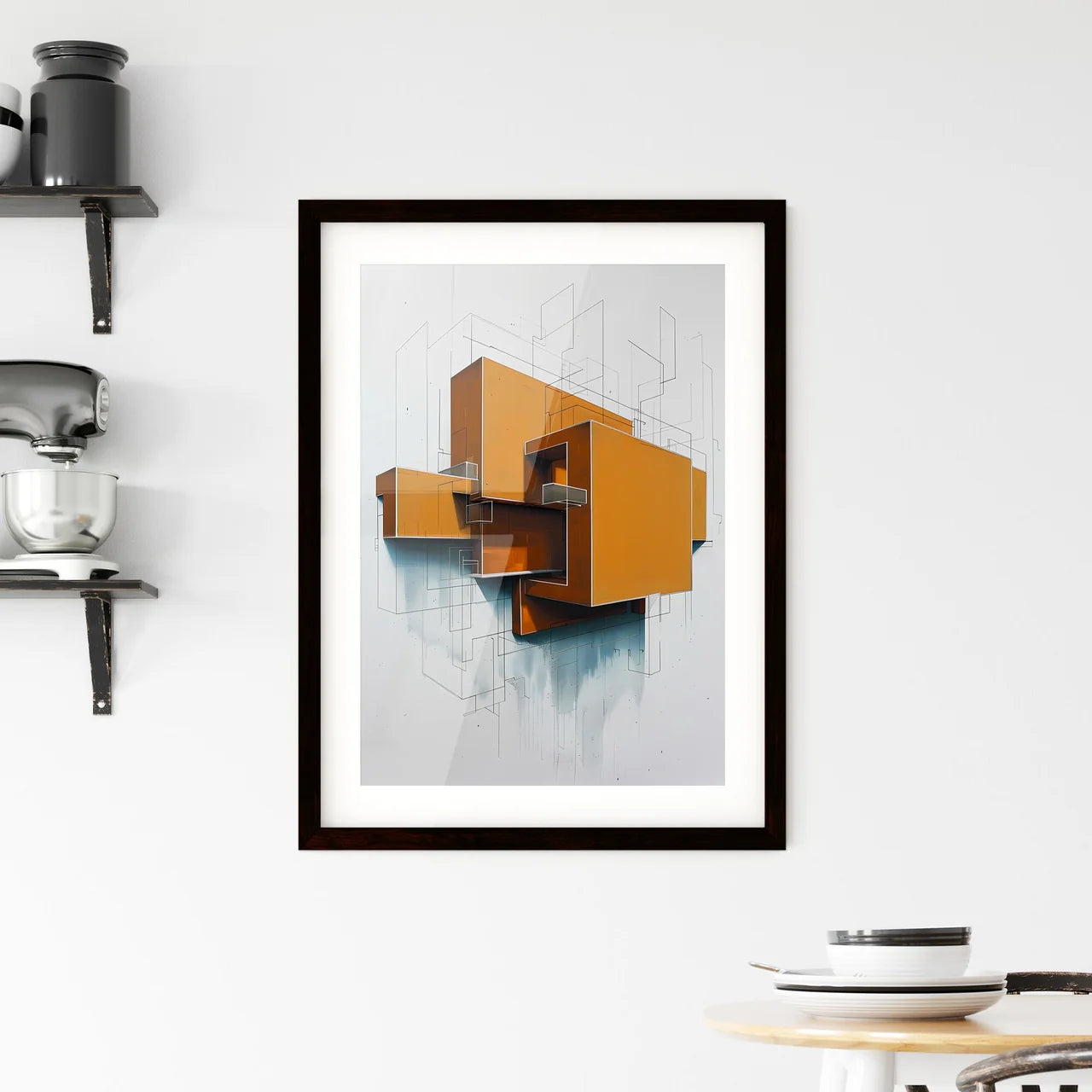 Golden ratio minimal artwork, painting, orange cubes, modern art, abstract Custom Print