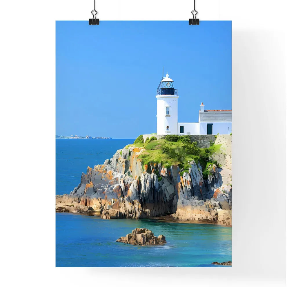 Lighthouse on Loutre Island Near Guernsey, France, with Vibrant, Painterly Detail High Resolution Poster