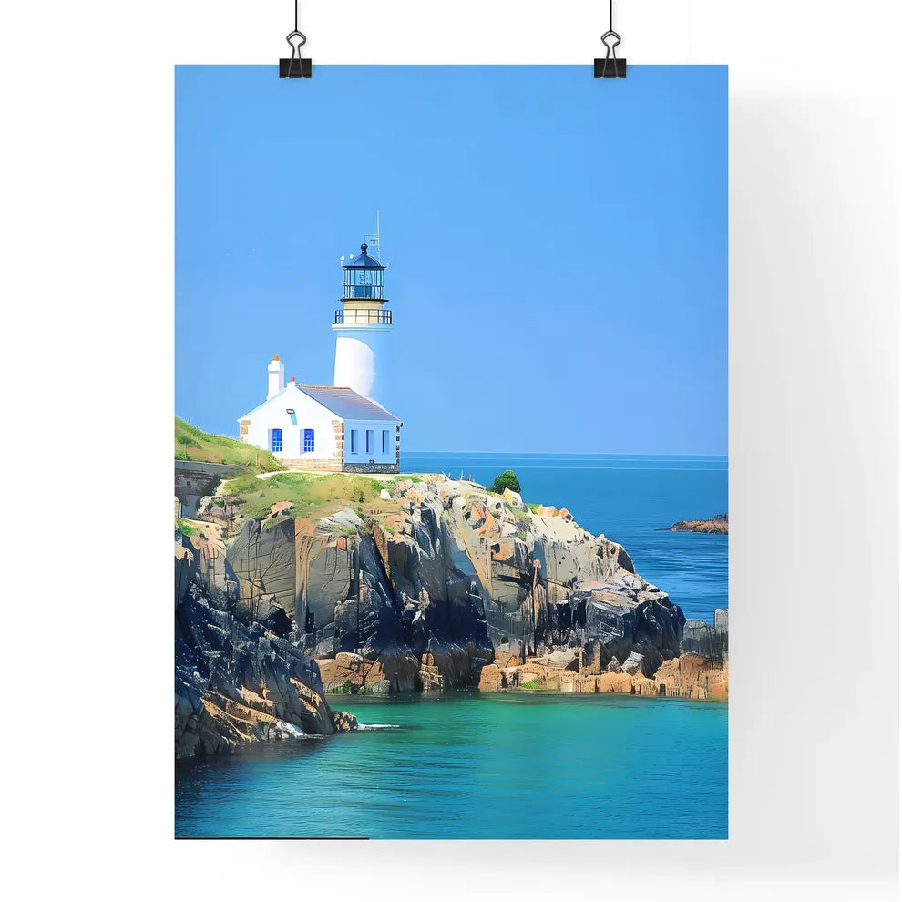 Panoramic Fine Art Lighthouse Beach House French Coast Loutre Island Blue Sky France Poster
