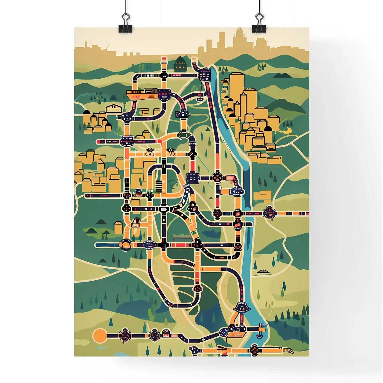 Artistic City Gas Pipeline Map Poster