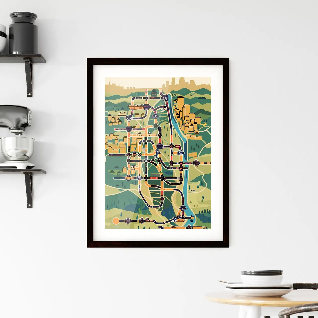Artistic City Gas Pipeline Map Framed Print