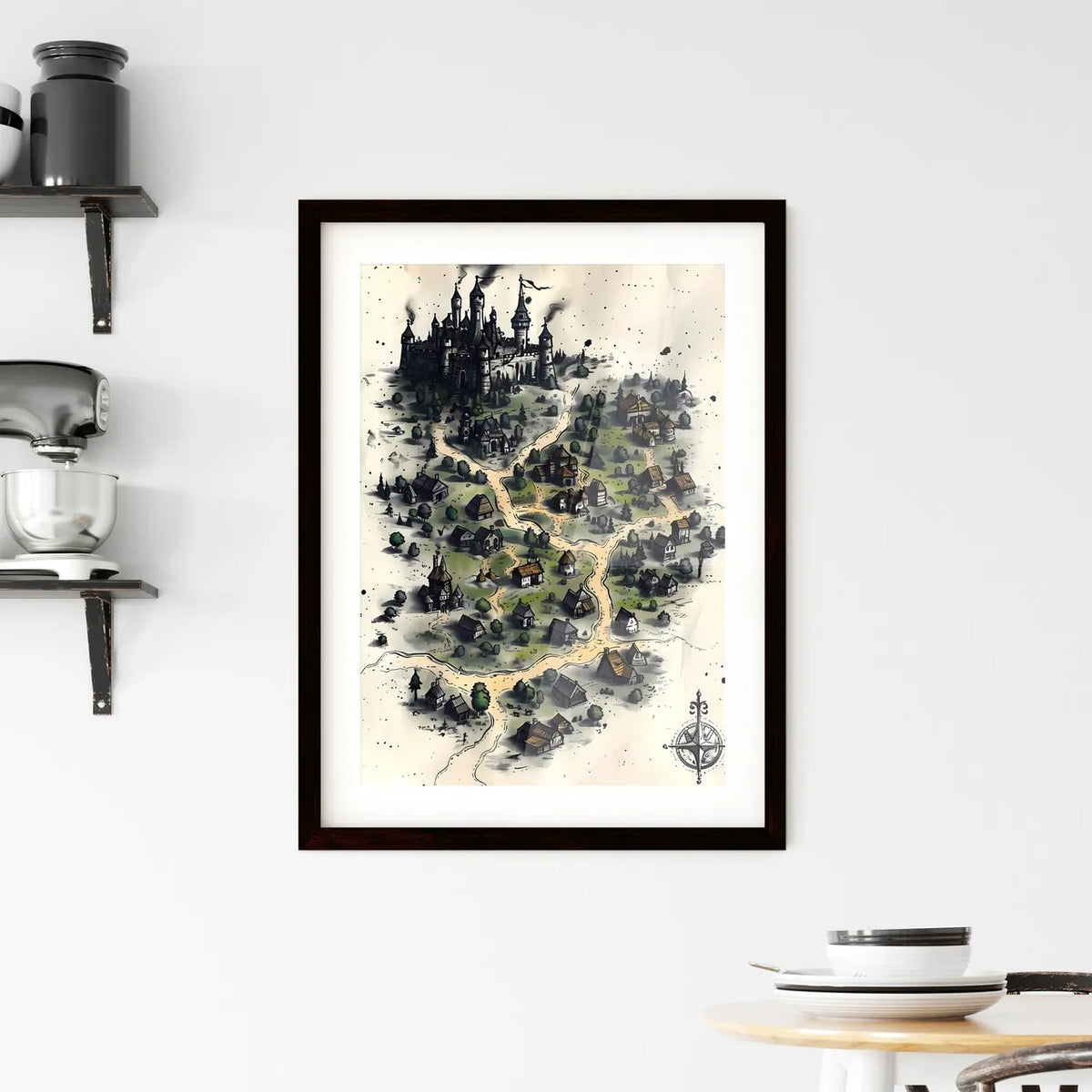 Fantasy artwork depicting a medieval map of - Framed Art Print – HEBSTREIT