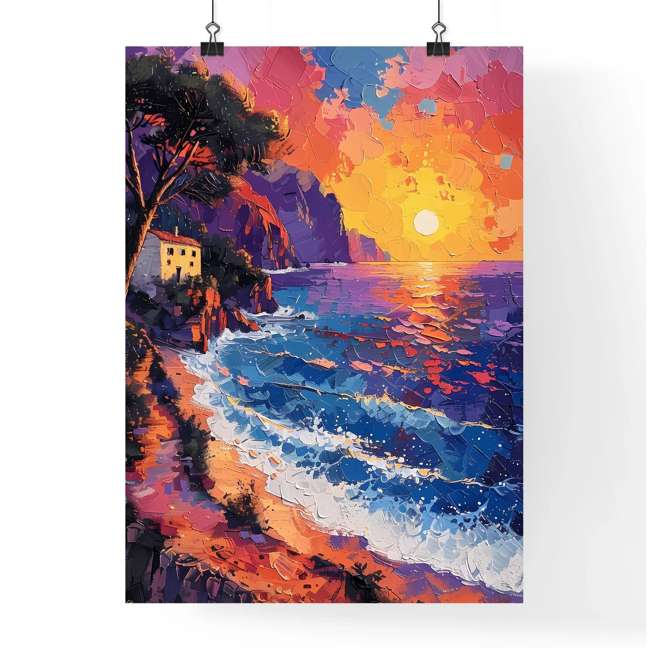 Mediterranean Seascape Pointillism Illustrat Poster