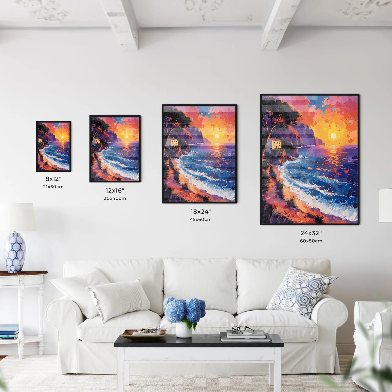 Mediterranean Seascape Pointillism Illustrat - Kitchen Hangings