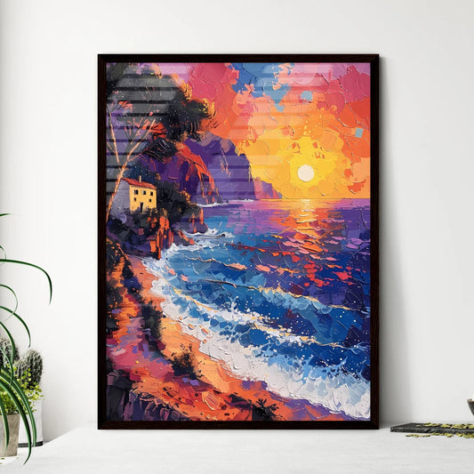 Mediterranean Seascape Pointillism Illustrat - Framed Art Print